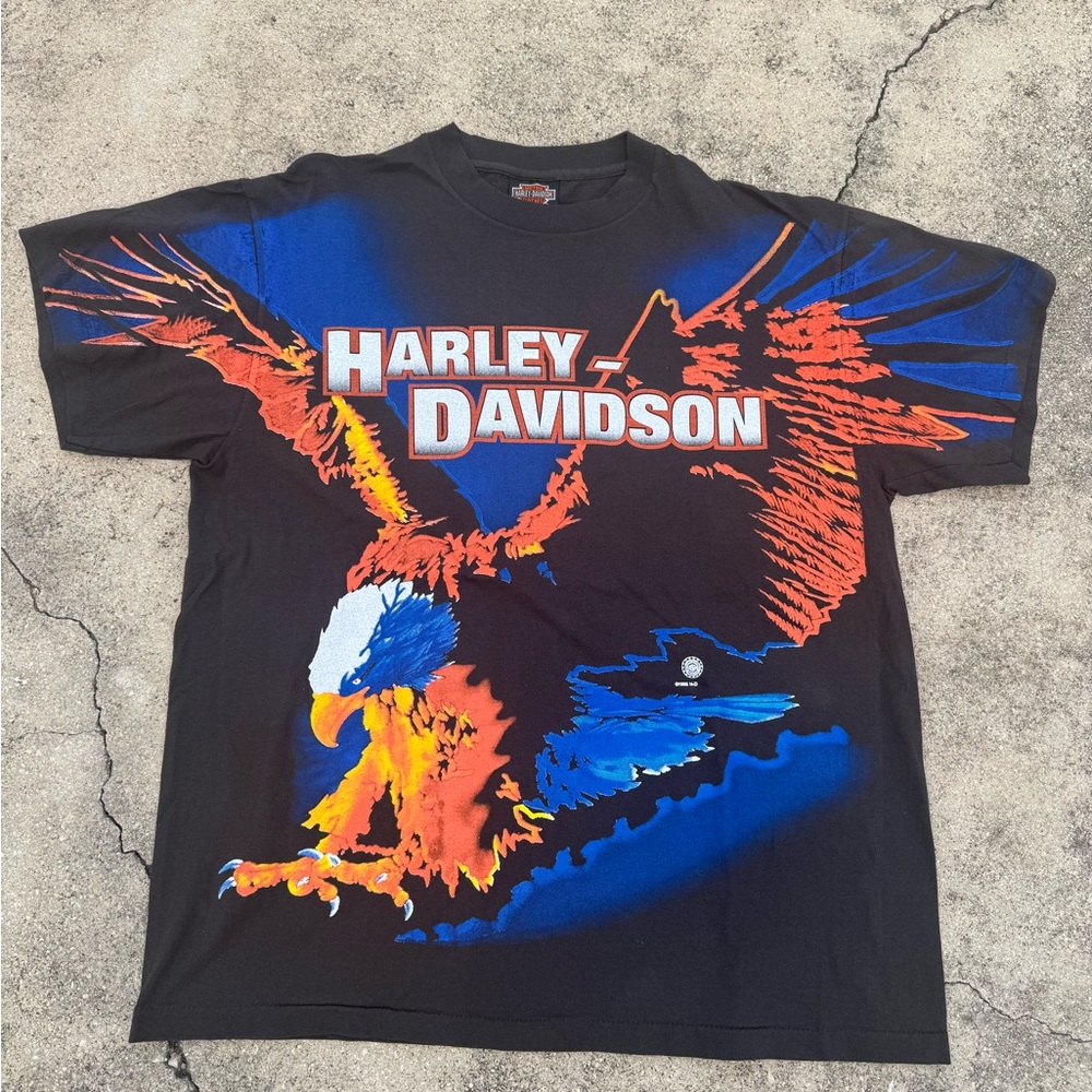 Harley-Davidson Men's Black and Blue Eagle T-Shirt